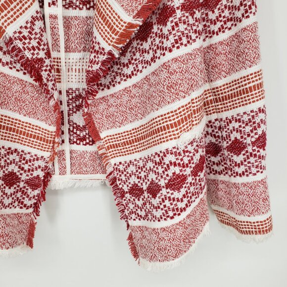 LOFT Fringe Trim Geometric Tweed Open Front Blazer Jacket 4 Red Orange - Picture 5 of 9